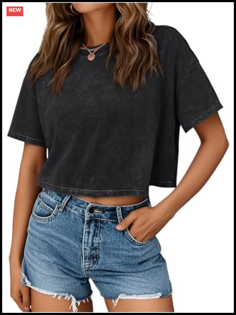Women's 100% Cotton Acid Wash Crop Top Short Sleeve T-Shirt